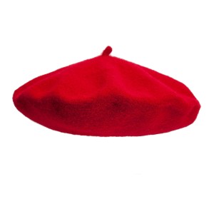 100% Wool beret with antenna - Red