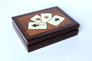 Wooden handmade playing card box - Dark