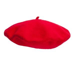 100% Wool beret with antenna - Coral red