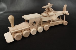 Ecological handmade wooden toy - Train with helicopter