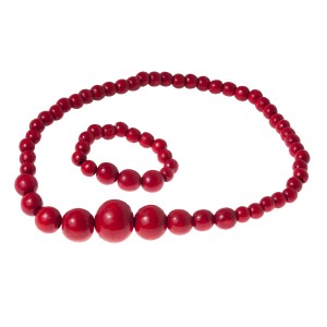 Set wooden handmade corals and necklace - Red